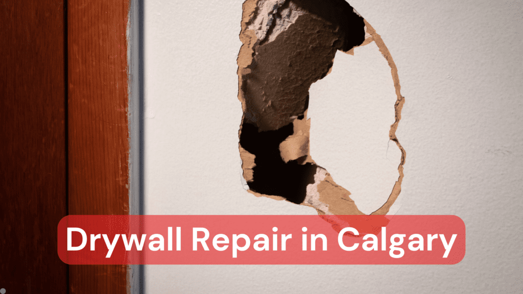 A large hole in drywall that is in need of repair
