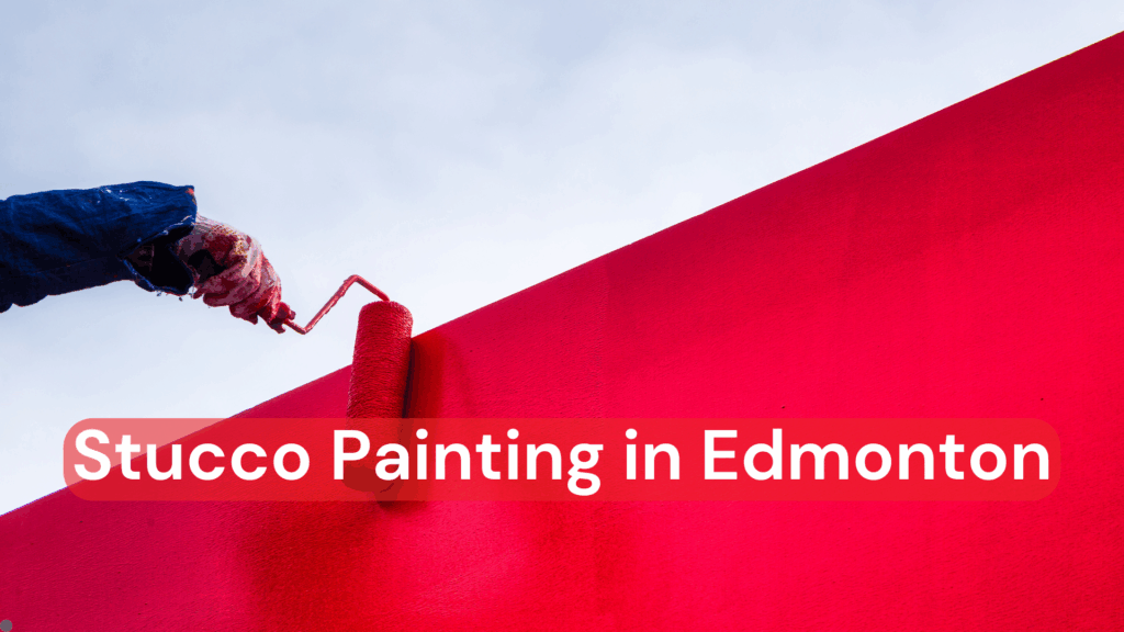A painter performing stucco painting on a bright red wall