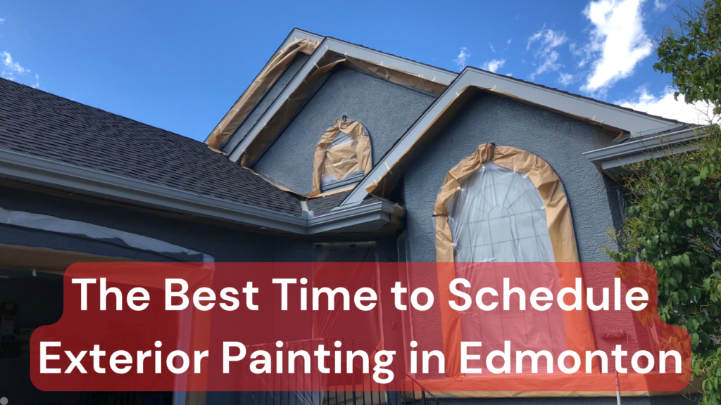 A home taped off for exterior painting in Edmonton