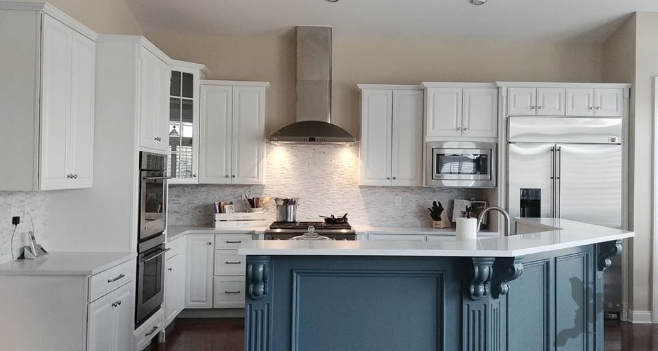Freshly painted kitchen cabinets