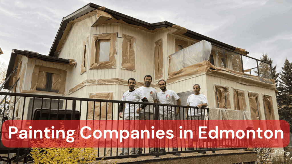 A painting team standing in front of an Edmonton home