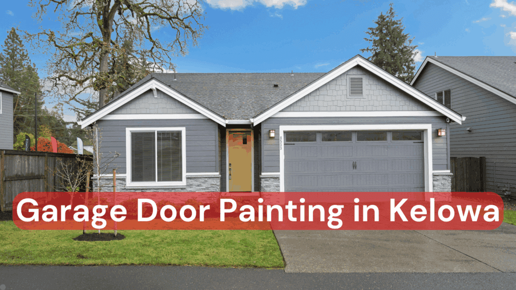 A house in Kelowna that has a freshly painted garage door.