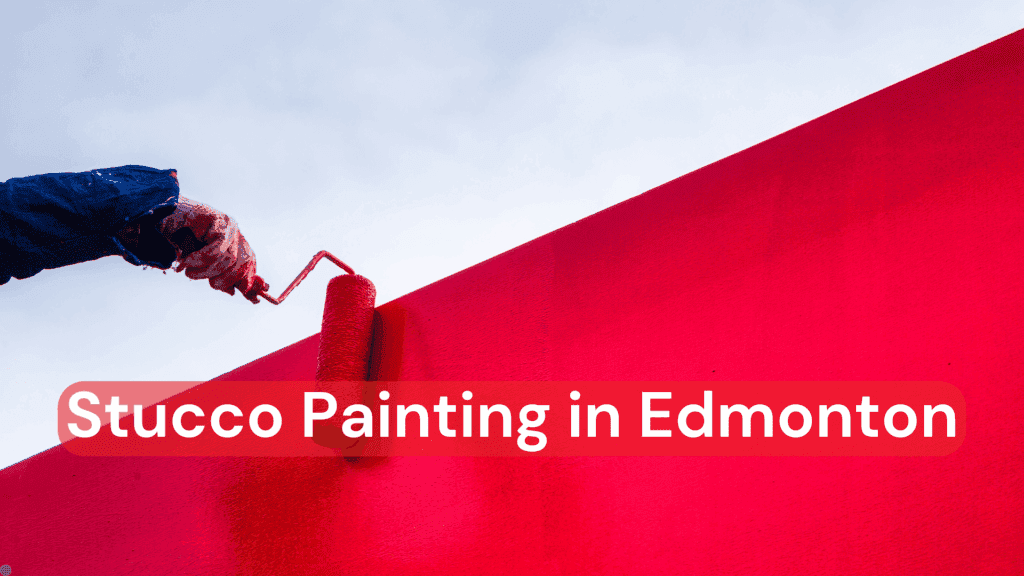 A painter performing stucco painting on a bright red wall