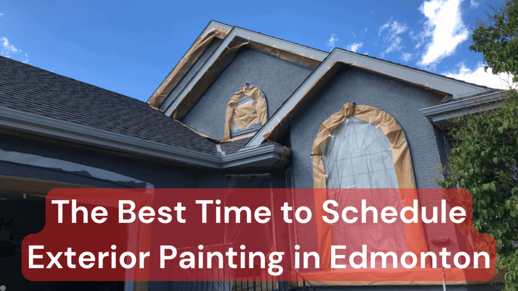 A home taped off for exterior painting in Edmonton