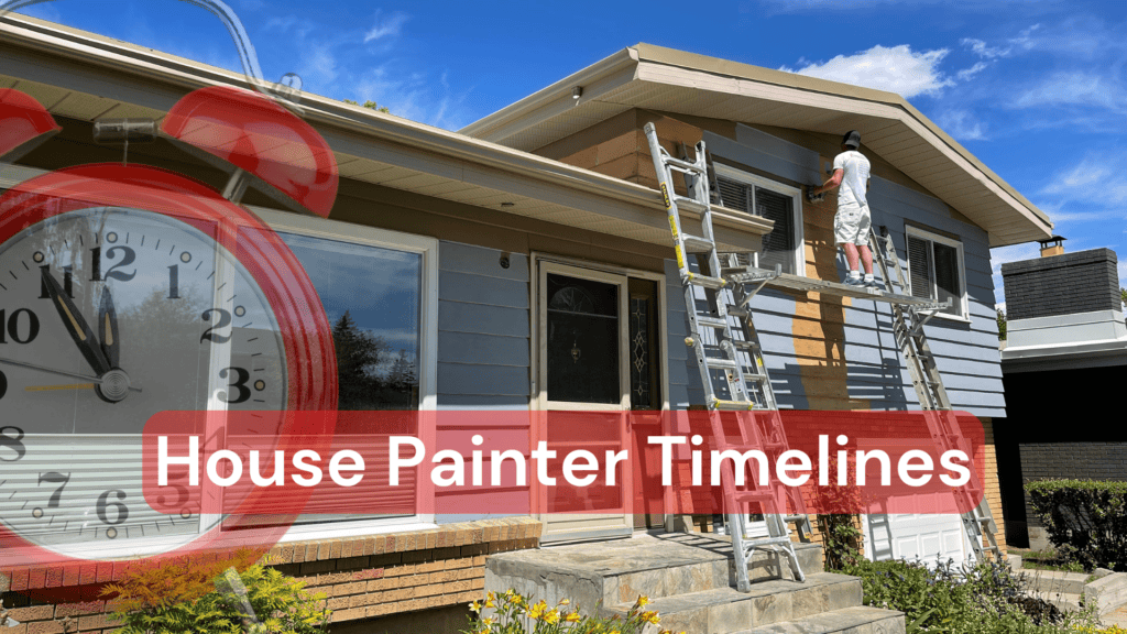 A house painter up on a later painting the side of a house