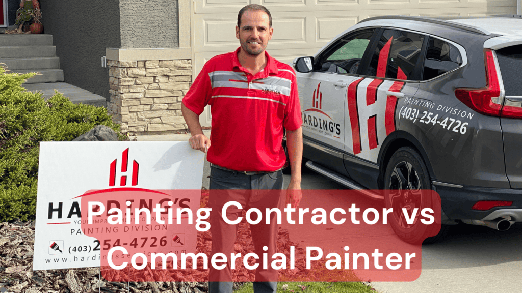 Harding's Painting contractor standing next to branded vehicle and sign, showcasing professional residential and commercial painting services for curb.